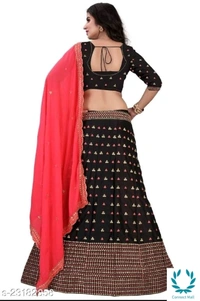 Beautiful Semi Stitched  Lehenga Choli - Free Size, Black ,Red, Satain Dupatta Fabric : Net, Embroidered, Multipack :1